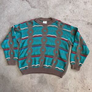 Vintage 90s Coogi Sweater Australia Mens Medium 3D Knit Teal Geometric RN 74095